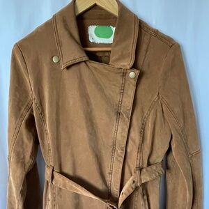 Anthropologie Everyday Moto Jacket Womens Medium Cognac Asymmetrical Zip Belt